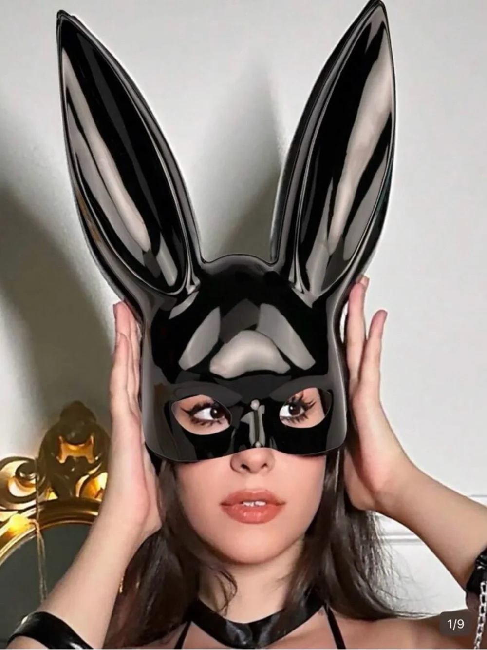 Glossy Black Bunny Mask